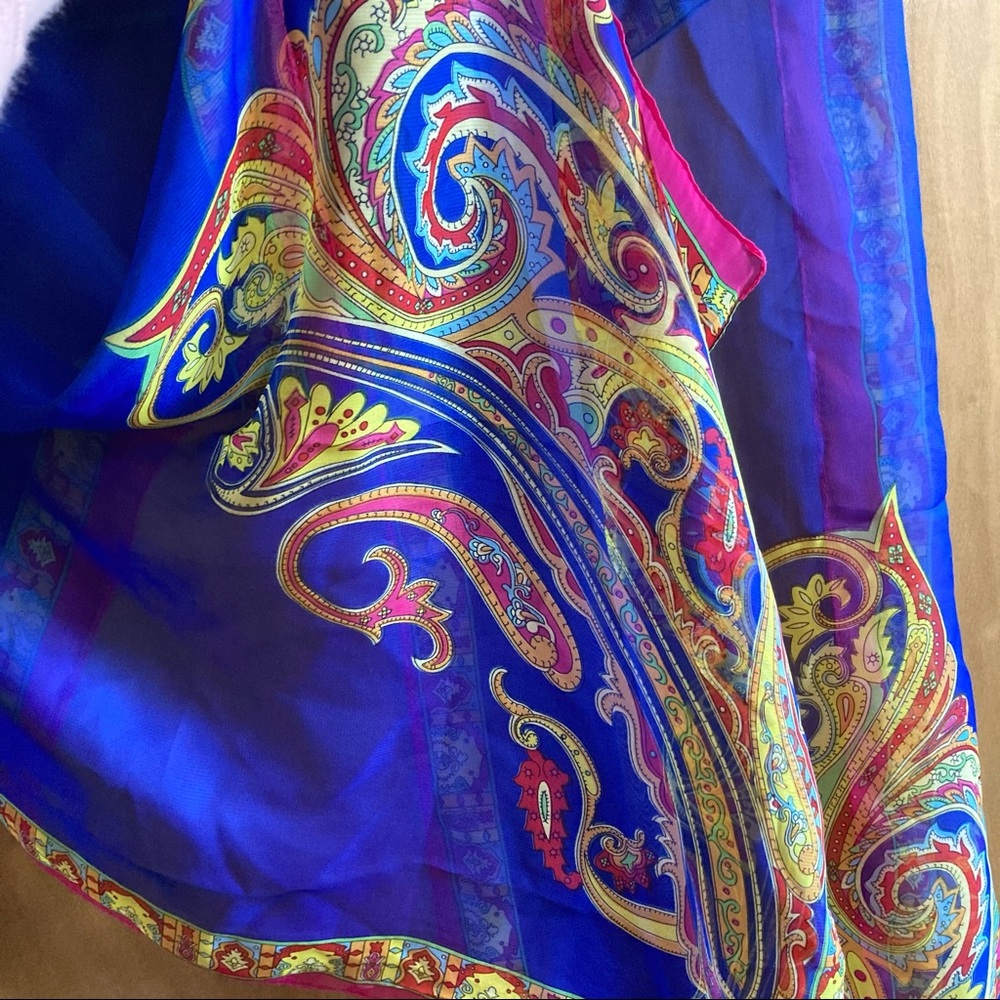 Electric Blue Pink Yellow Paisley Sheer Scarf